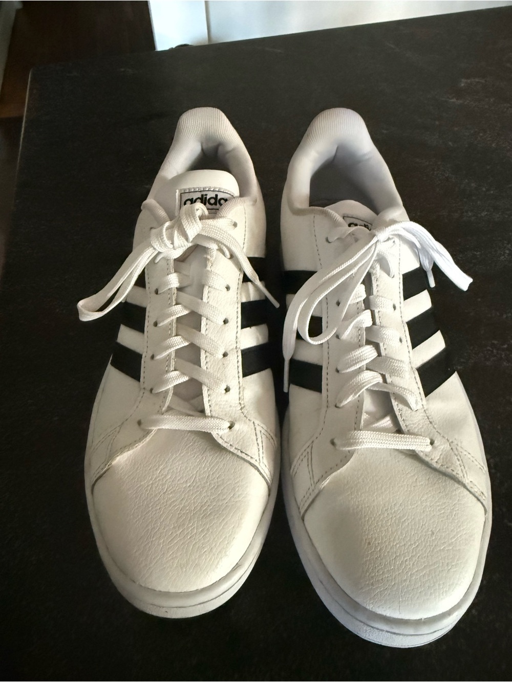 adidas White Sneakers with Black Three-Stripes. Men size 10